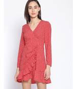 printed Red Polyester   Dress