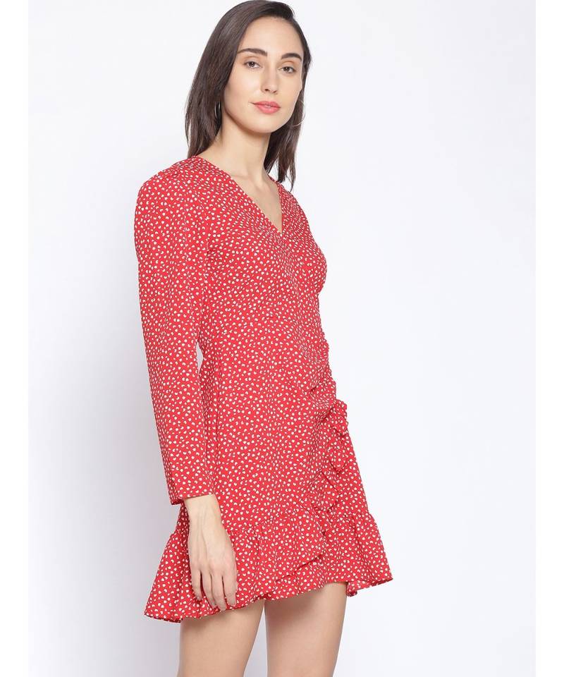 printed Red Polyester   Dress