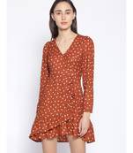 printed Brown Polyester   Dress