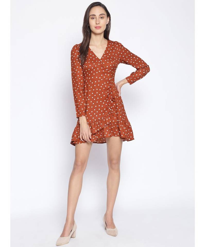 printed Brown Polyester   Dress