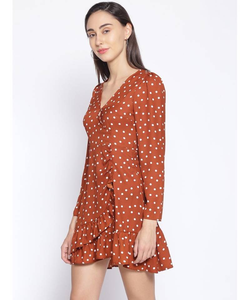 printed Brown Polyester   Dress