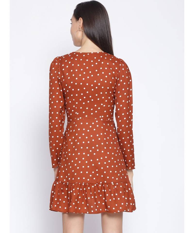 printed Brown Polyester   Dress