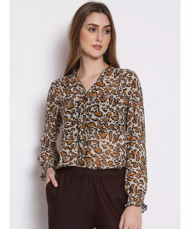 printed Cream Polyester   Top