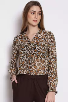 printed Cream Polyester   Top