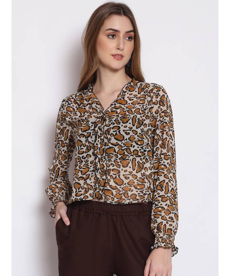printed Cream Polyester   Top