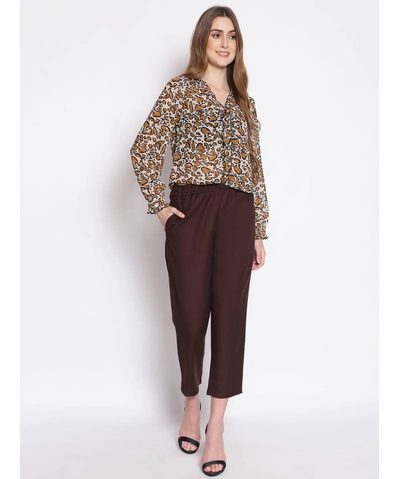 printed Cream Polyester   Top