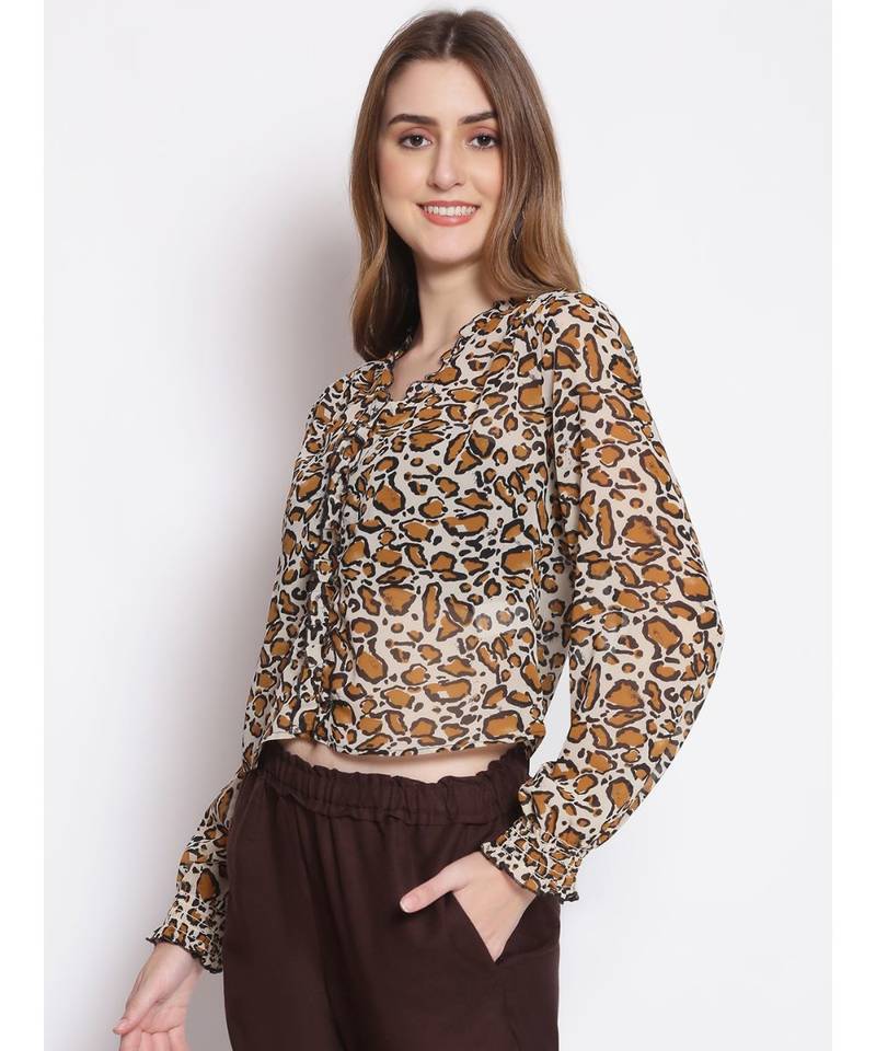 printed Cream Polyester   Top