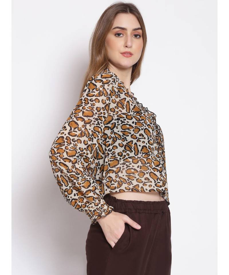 printed Cream Polyester   Top