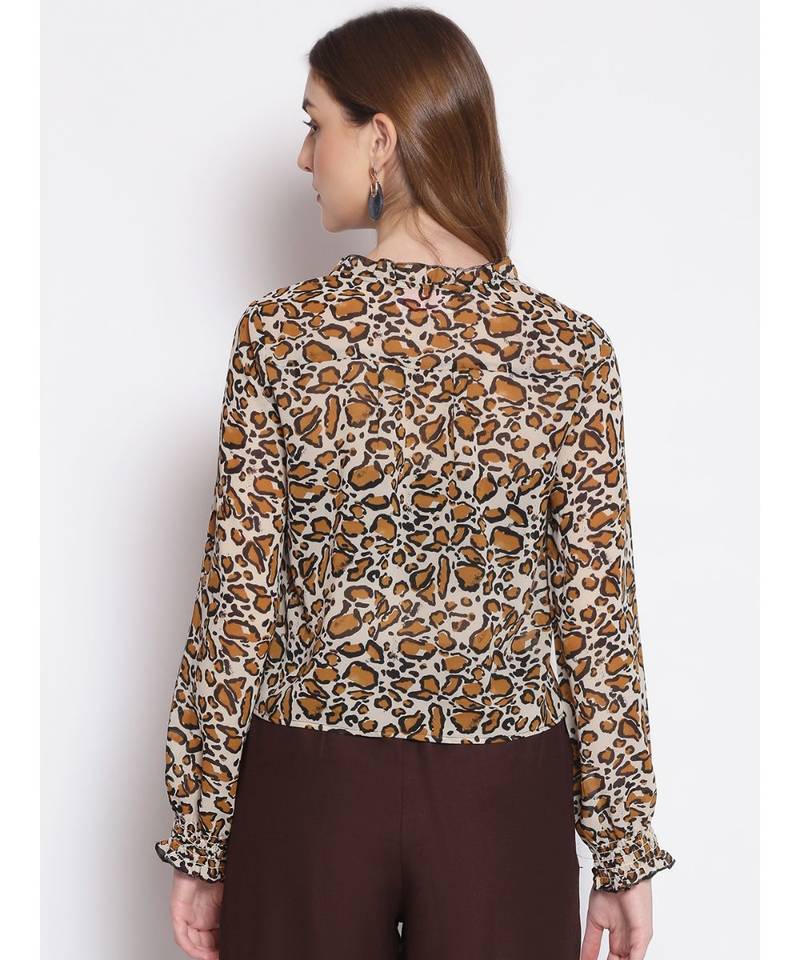 printed Cream Polyester   Top