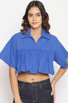 plain Blue Cotton   Top