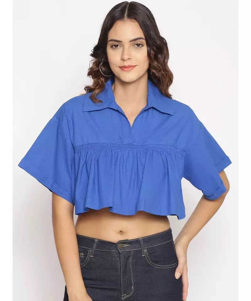 plain Blue Cotton   Top