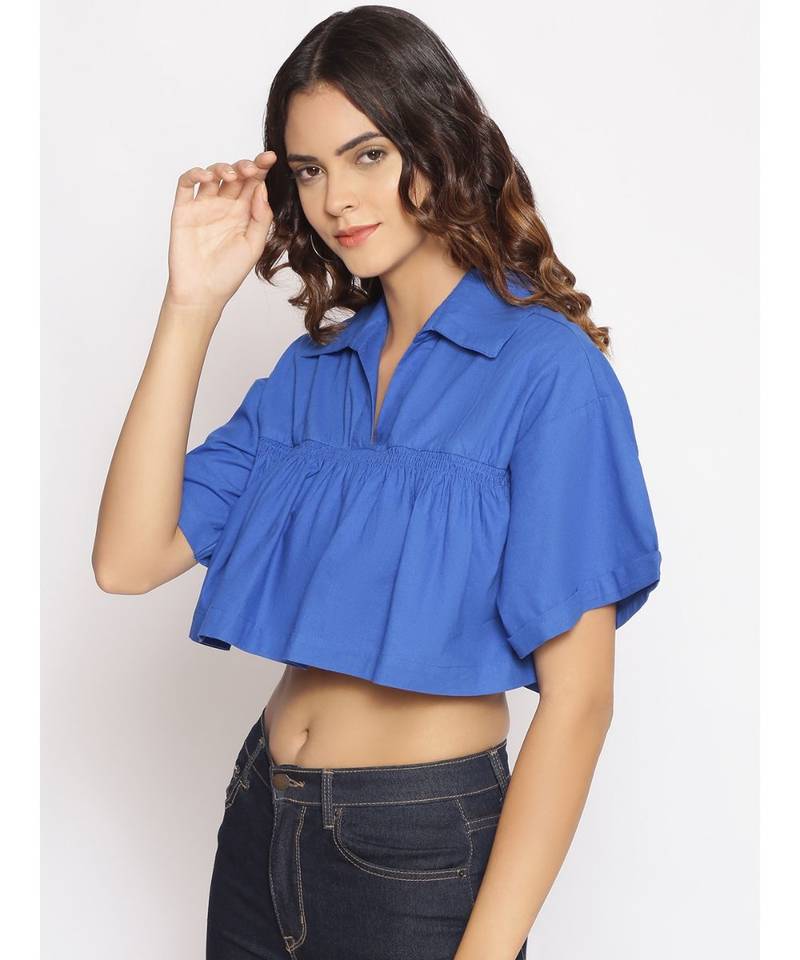 plain Blue Cotton   Top