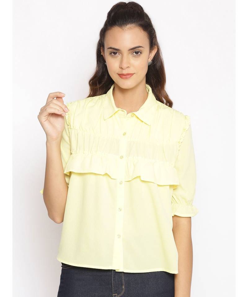 plain Yellow Polyester   Shirt