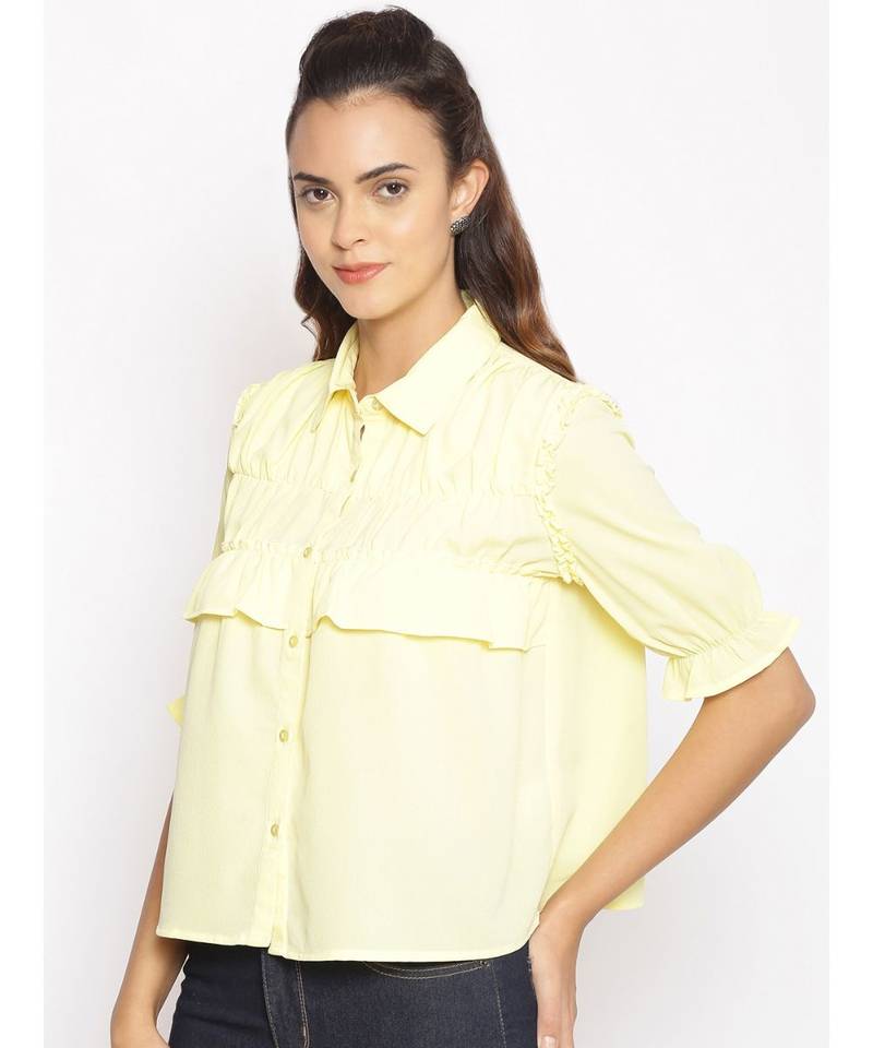 plain Yellow Polyester   Shirt