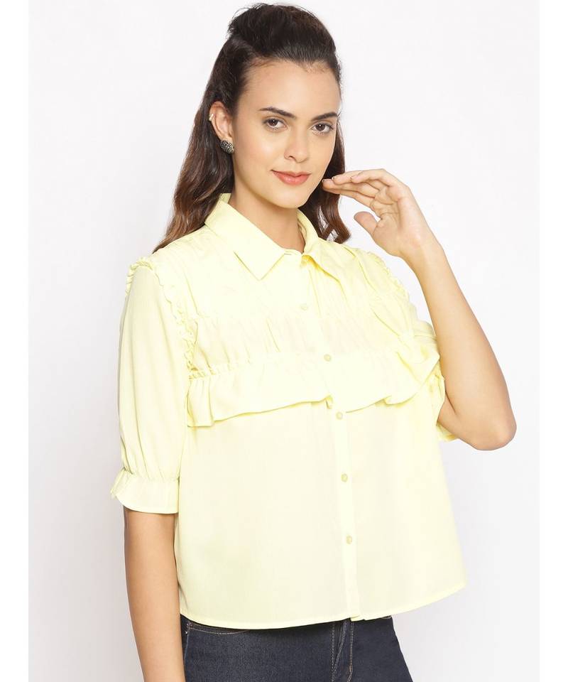 plain Yellow Polyester   Shirt