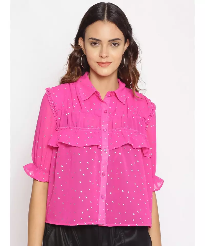 embroidered Pink Polyester   Shirt