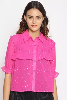 embroidered Pink Polyester   Shirt