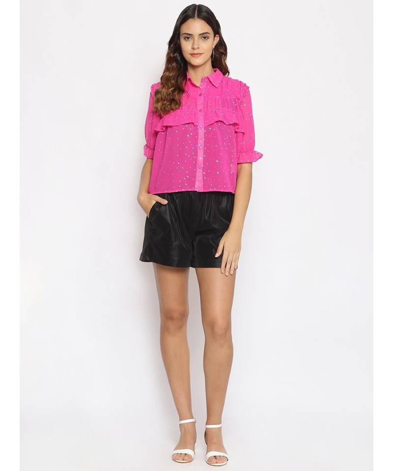 embroidered Pink Polyester   Shirt