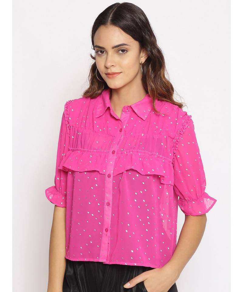 embroidered Pink Polyester   Shirt