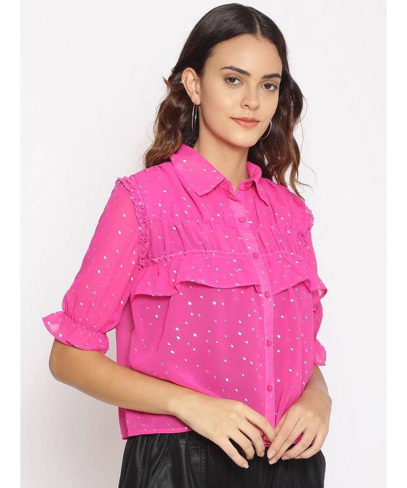 embroidered Pink Polyester   Shirt