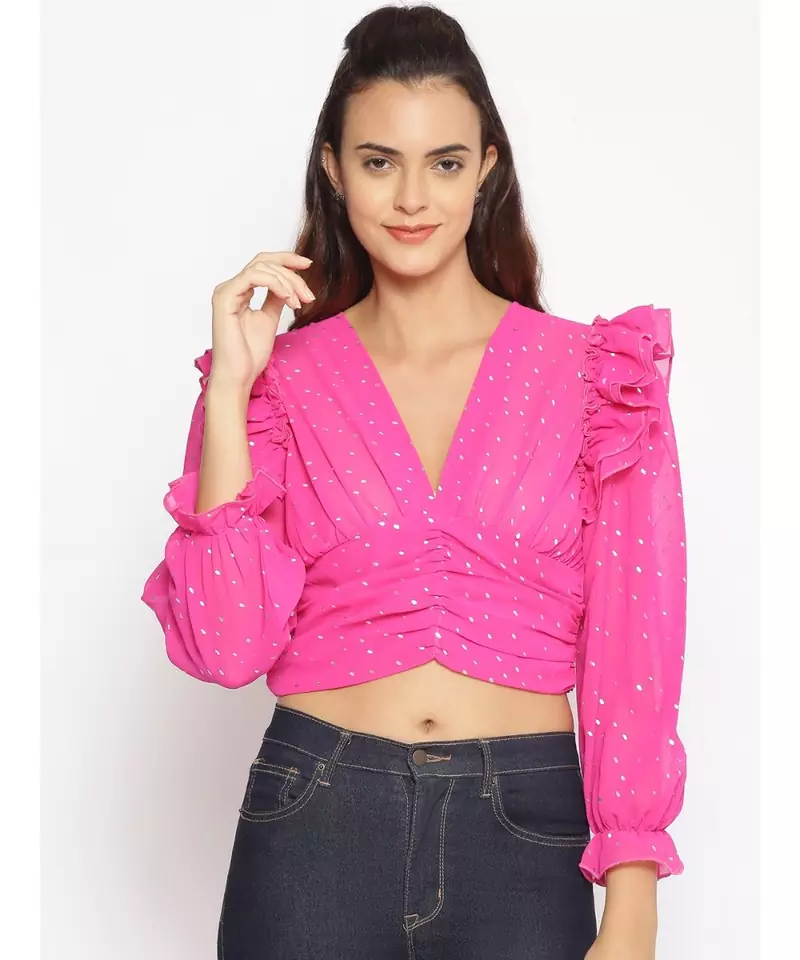 embroidered Pink Polyester   Top