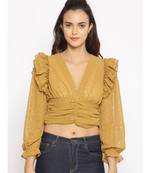 embroidered Yellow Polyester   Top
