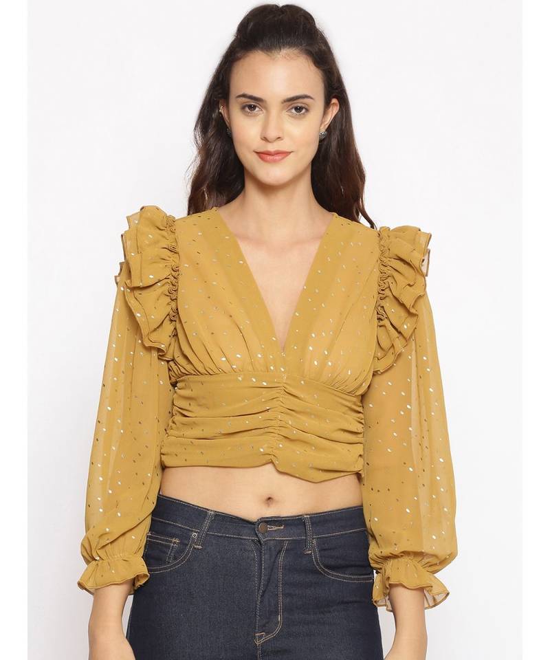 embroidered Yellow Polyester   Top