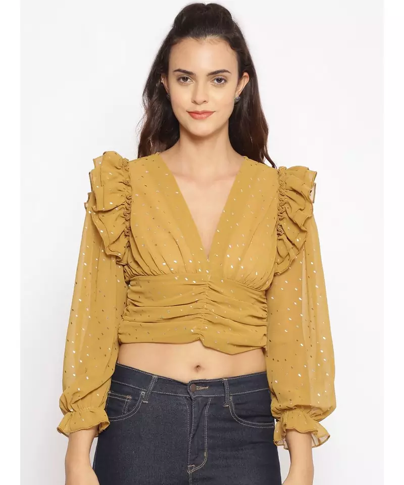 embroidered Yellow Polyester   Top