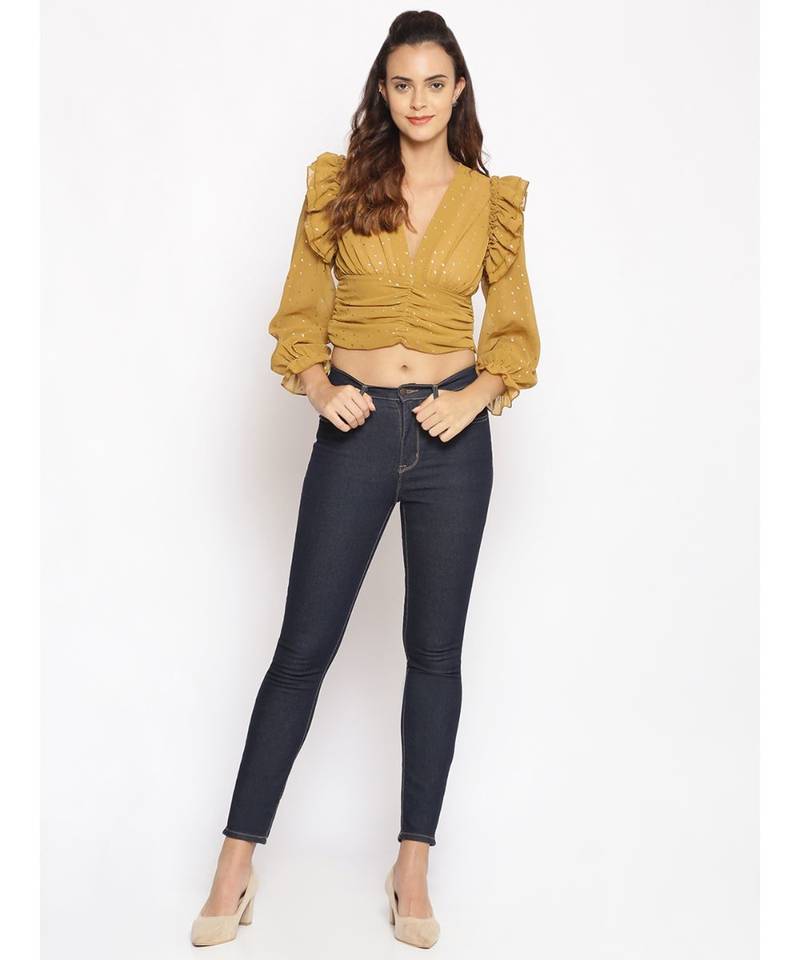 embroidered Yellow Polyester   Top