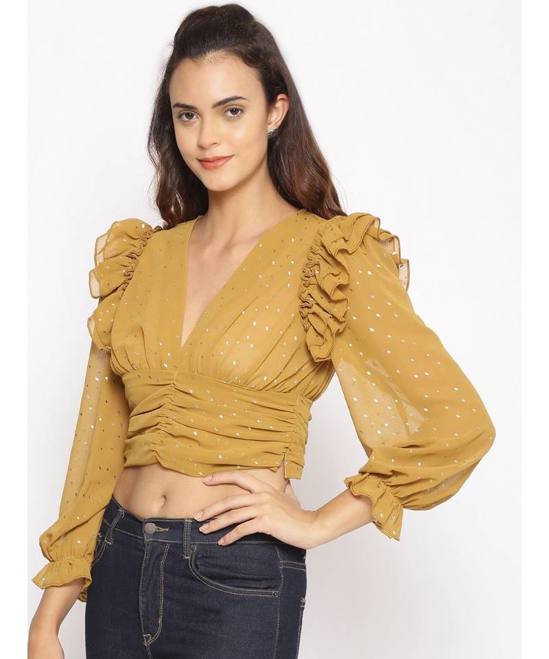 embroidered Yellow Polyester   Top
