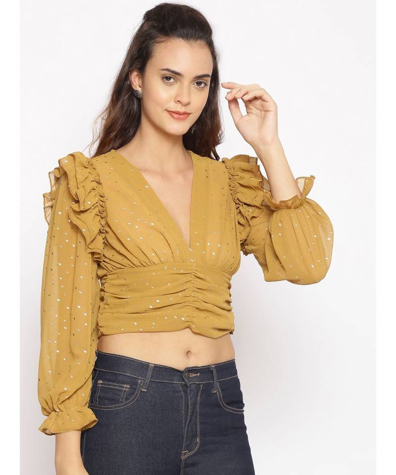 embroidered Yellow Polyester   Top