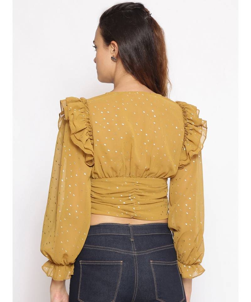 embroidered Yellow Polyester   Top