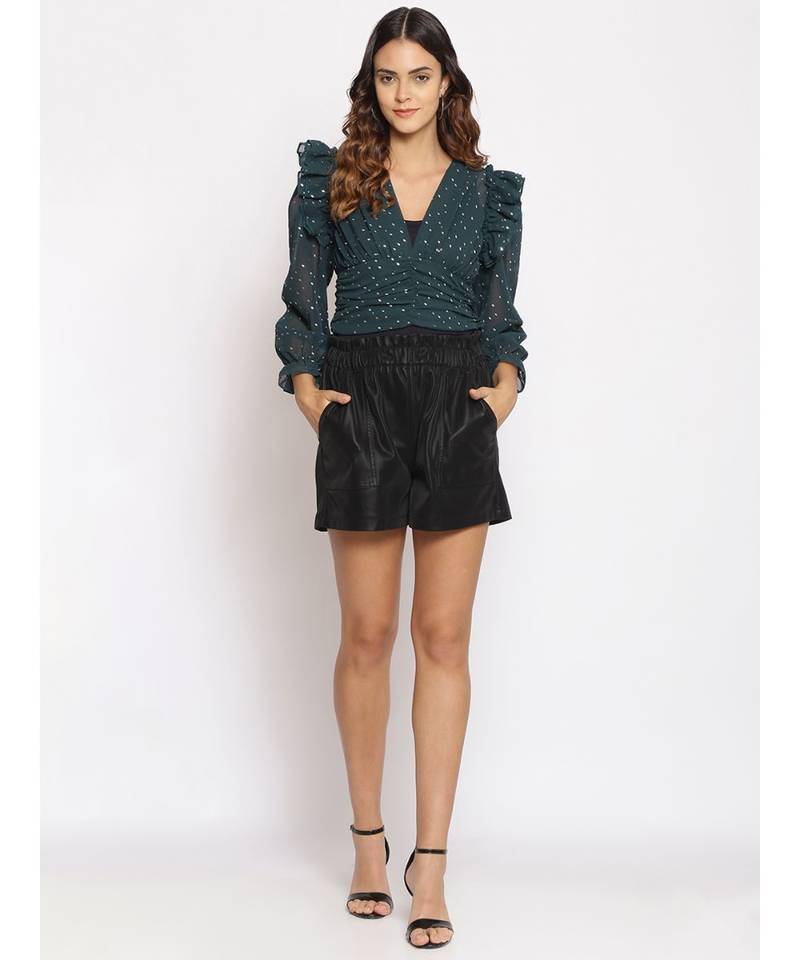 embroidered Green Polyester   Top