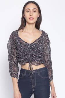 printed Black Polyester   Top