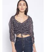 printed Black Polyester   Top