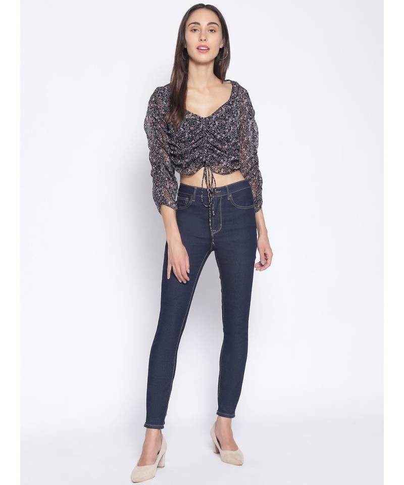 printed Black Polyester   Top