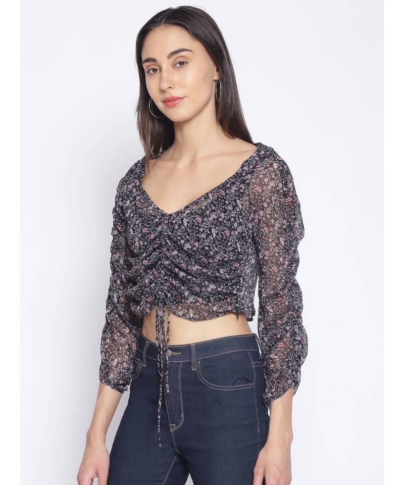 printed Black Polyester   Top