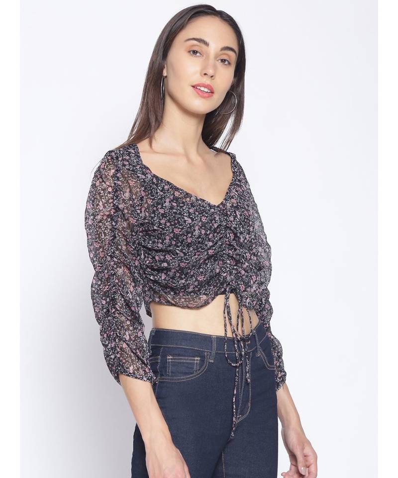 printed Black Polyester   Top