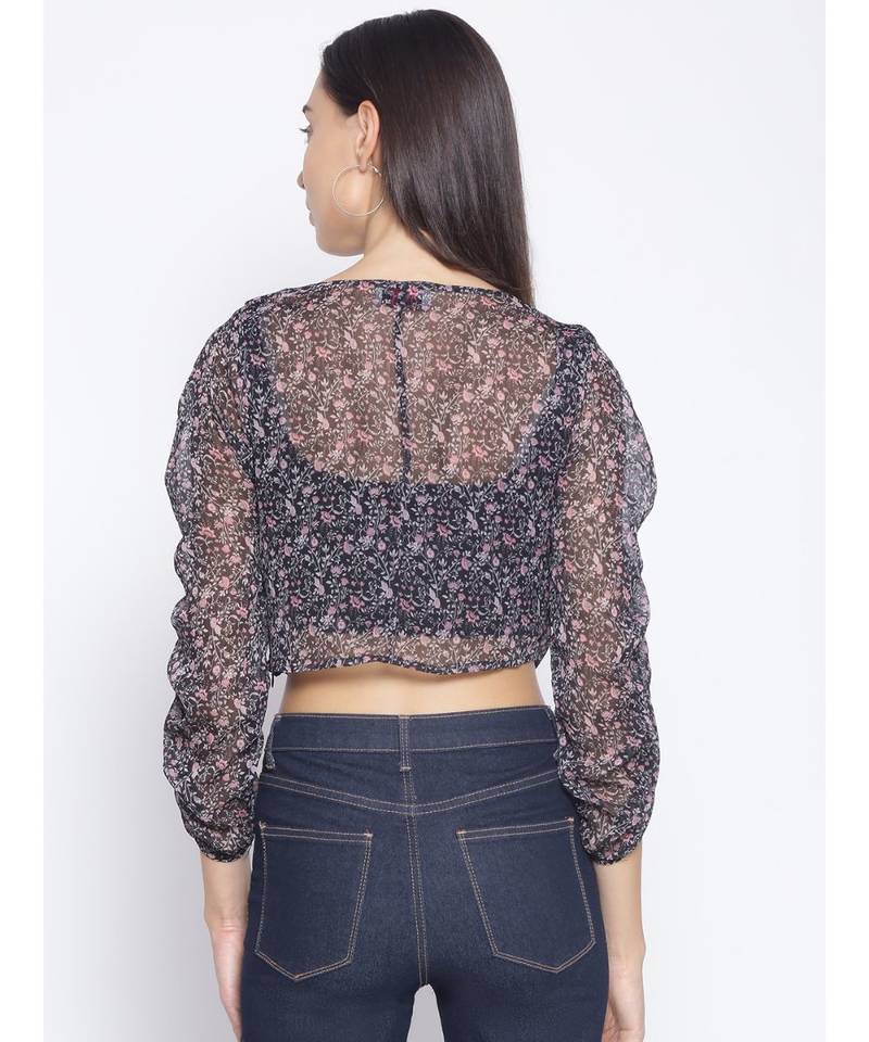 printed Black Polyester   Top