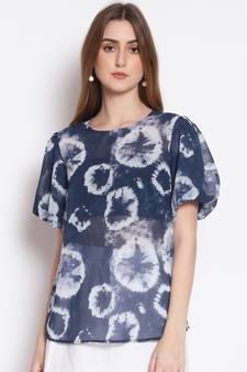 printed blue Polyester   Top