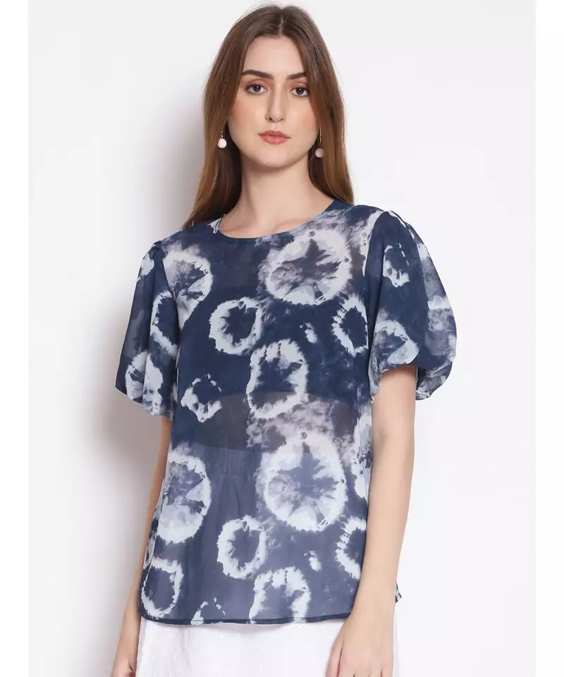 printed blue Polyester   Top