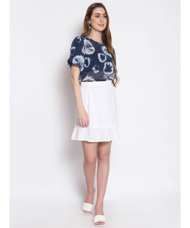 printed blue Polyester   Top