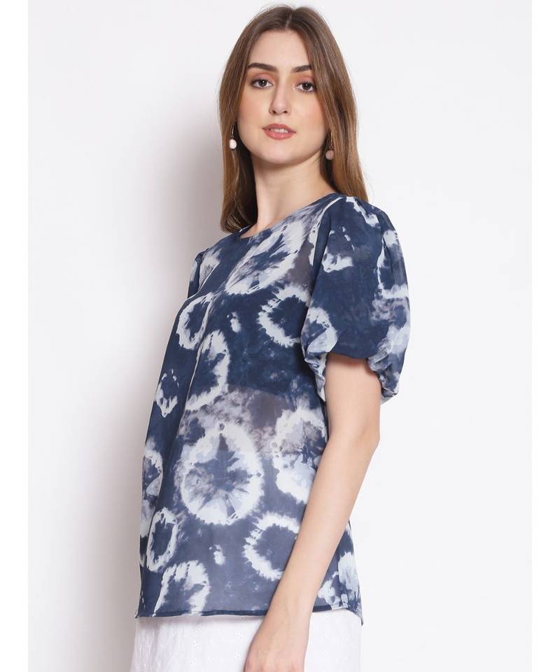 printed blue Polyester   Top