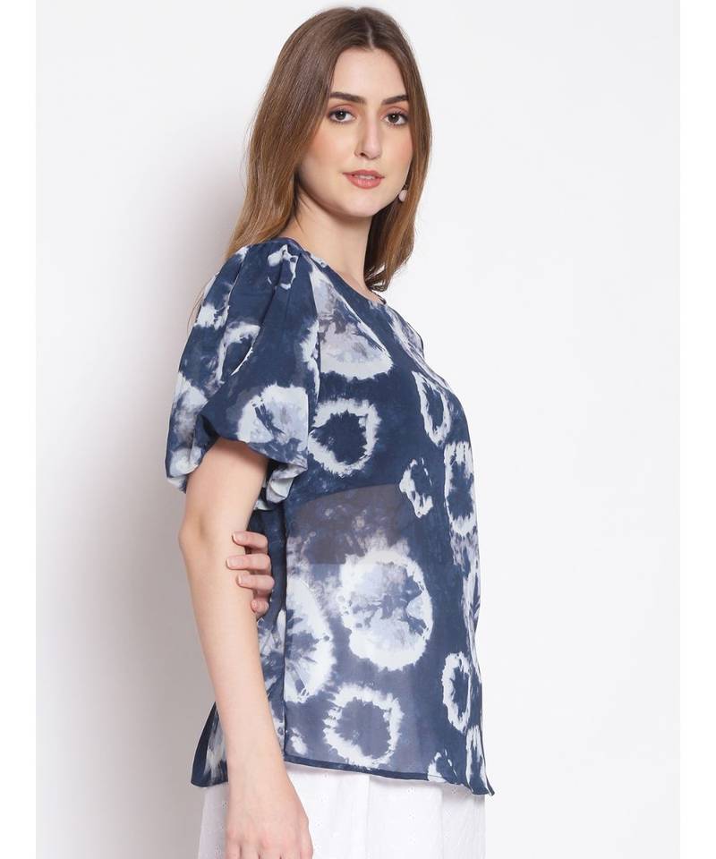 printed blue Polyester   Top