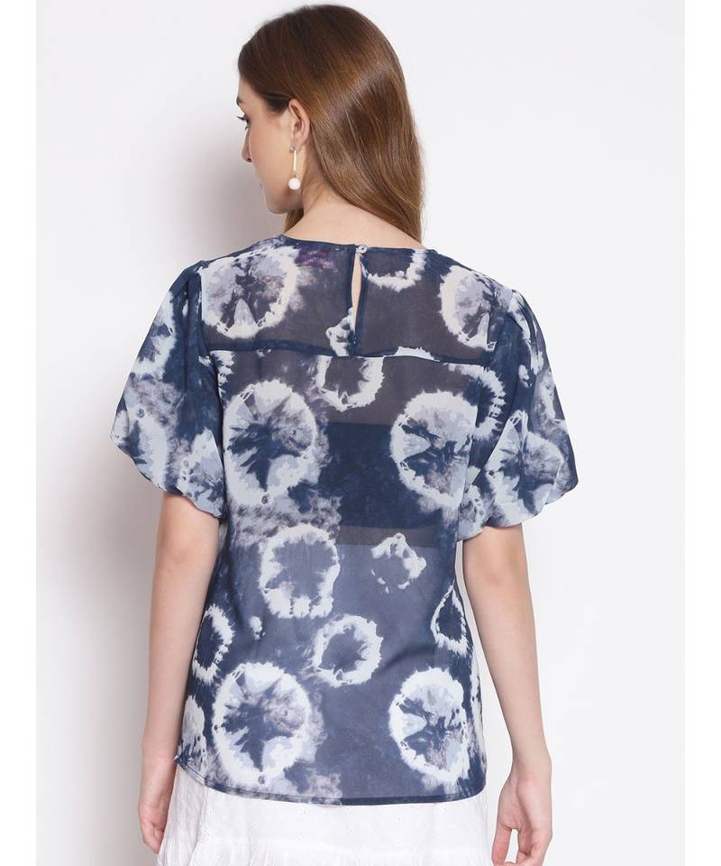 printed blue Polyester   Top