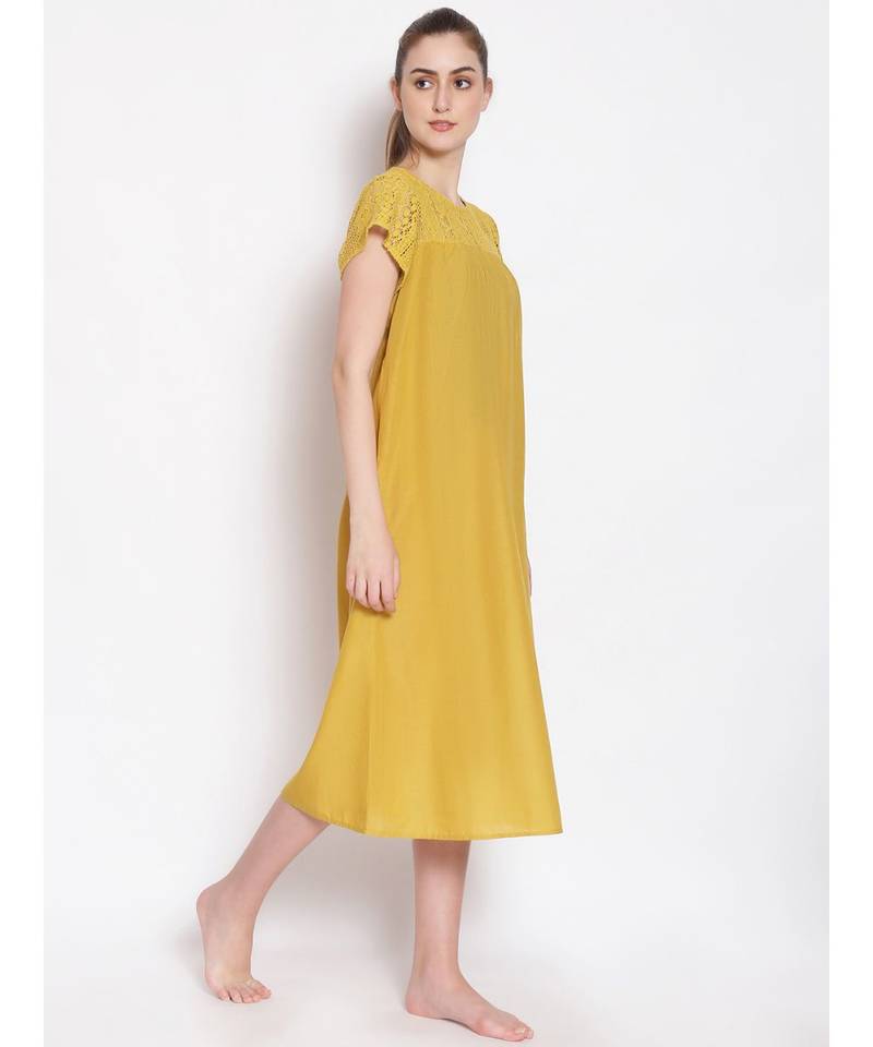 plain Yellow Cotton   Dress