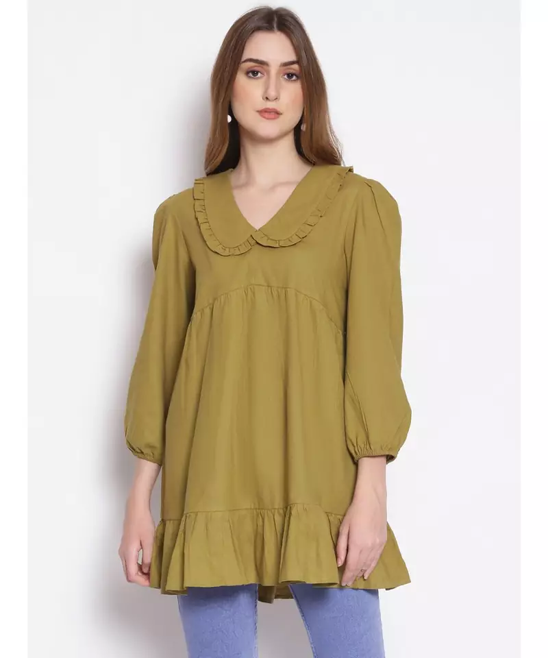 plain Green Cotton   Tunic