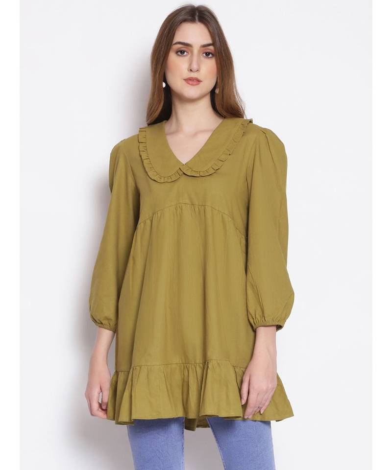 plain Green Cotton   Tunic
