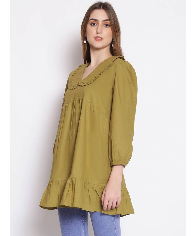 plain Green Cotton   Tunic
