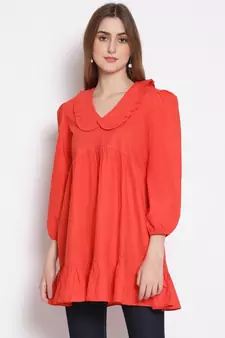 plain Red Cotton   Tunic